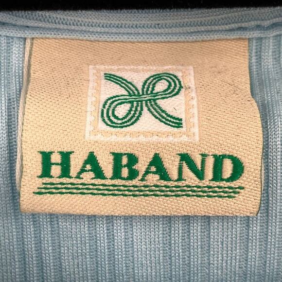 Vintage Haband Blue Stripe Crew Neck Pocket Polyester Short Sleeve Tee Shirt Top - Picture 2 of 5